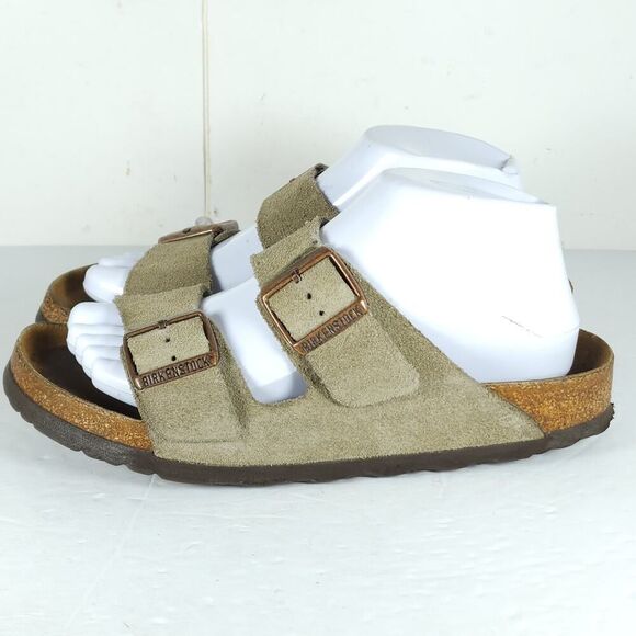 BIRKENSTOCK Women's Arizona US8 EU39 Taupe Suede SoftFB Slide Sandals - Picture 2 of 16